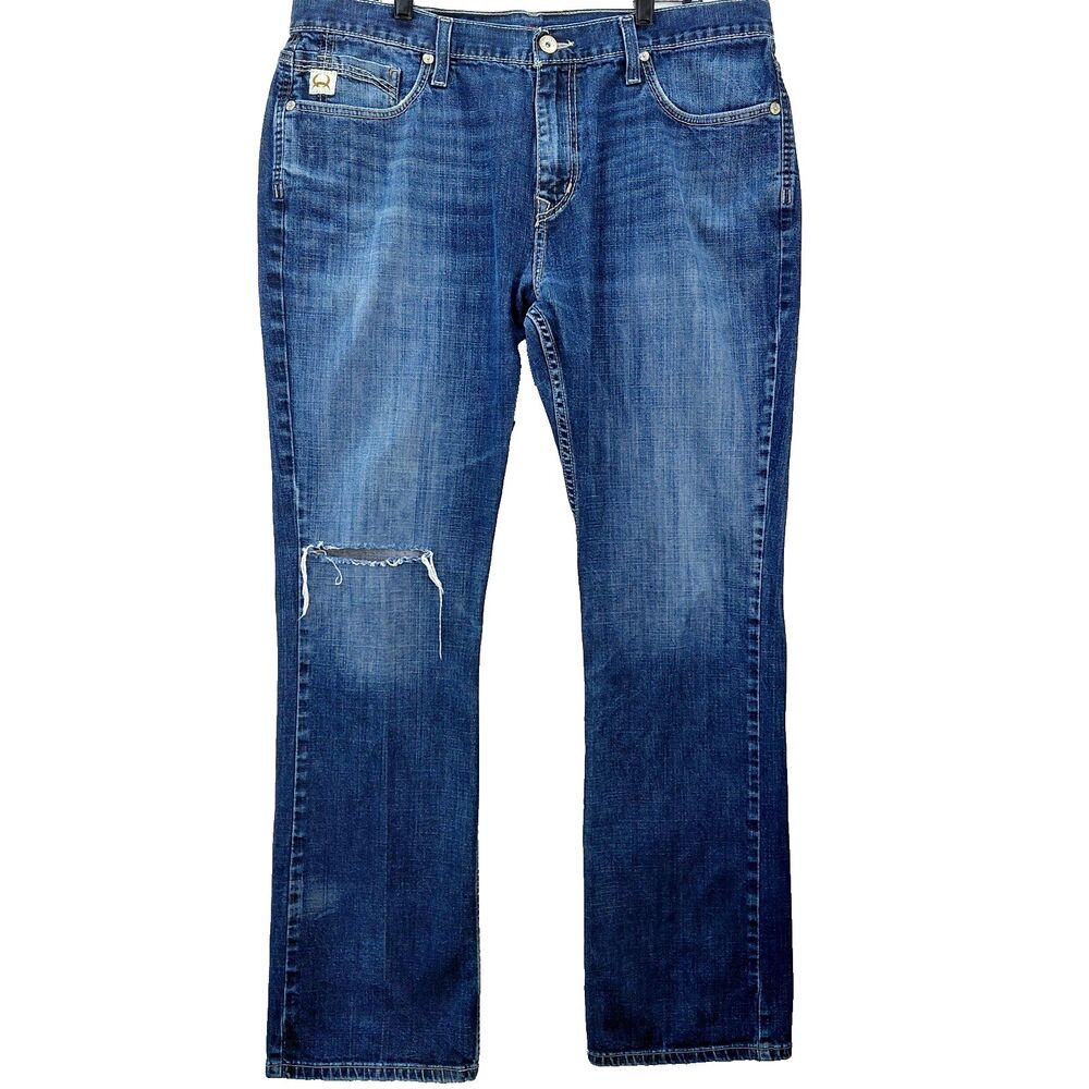Cinch Ian Jeans Mens 38x34 White Label Blue Denim Straight Leg Distressed Work